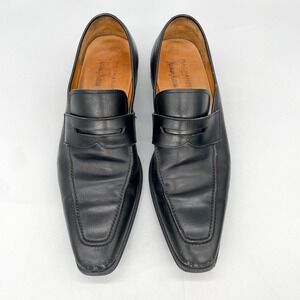 Magnanni Neiman Marcus Mens 9.5 M Penny Loafer Shoes Black Leather Apron‎ Toe